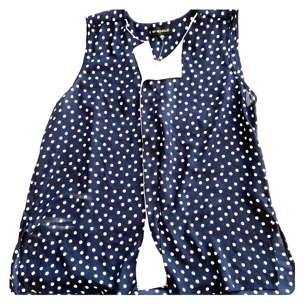 Navy and White Polka Dot Sleeveless Top